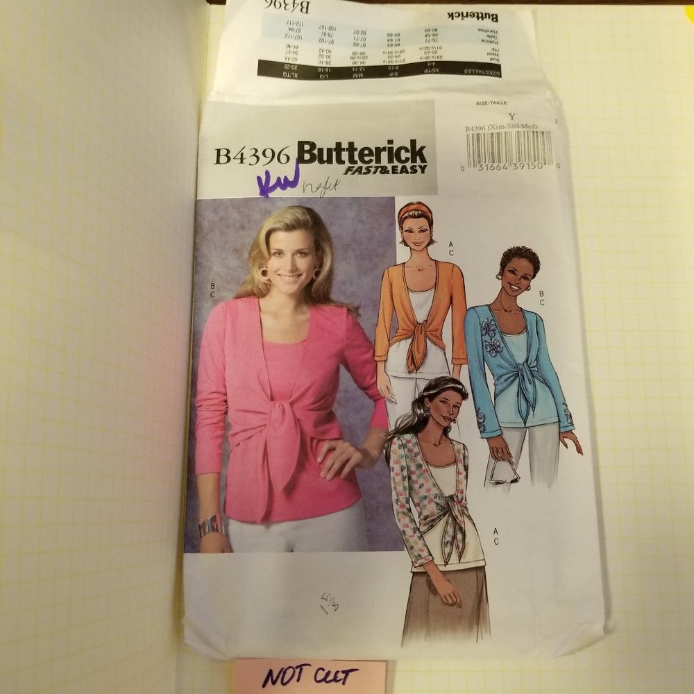 ✅B4396 BUTTERICK UNCUT MISSES TOPS 3 STYLES SZ XS-M